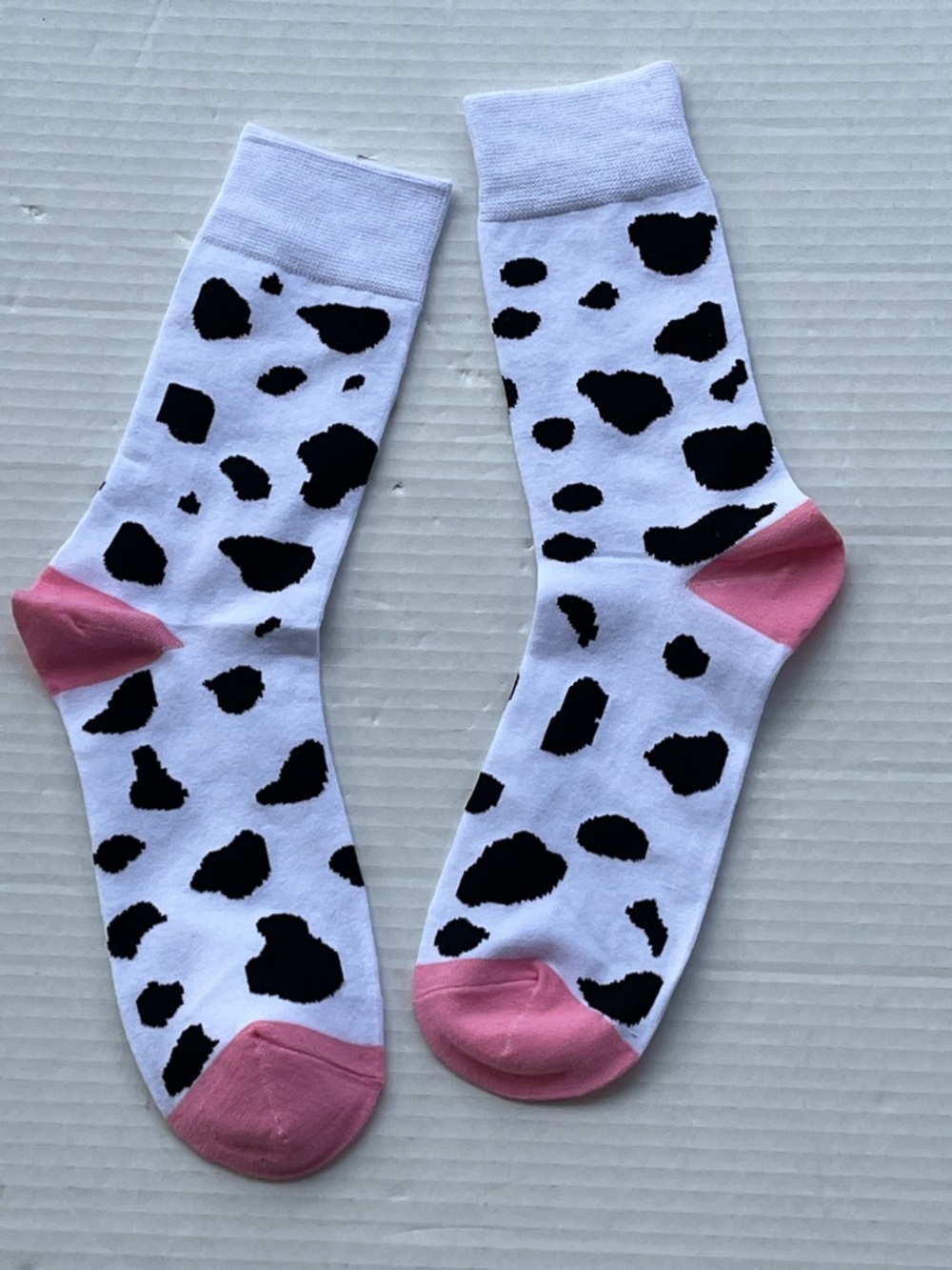 Cow-Print Crew Socks with Pink Accents - Picture 2 of 5